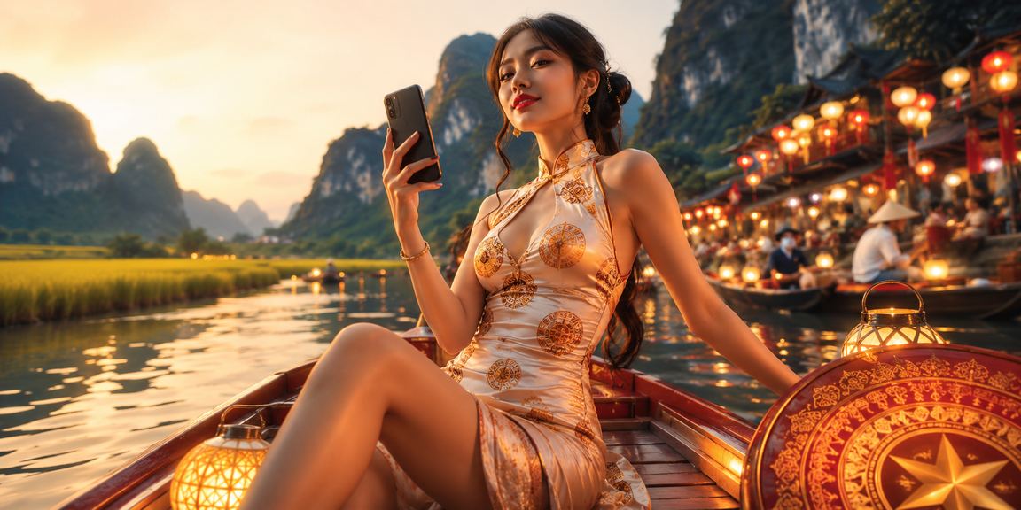 Cảnh phố đêm Ninh Bình với ánh đèn neon nổi bật